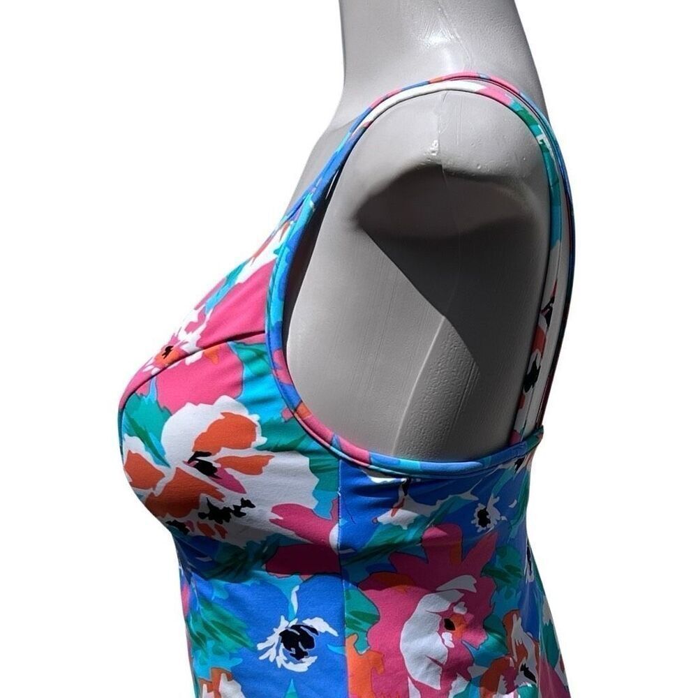 Vtg Miraclesuit Swim Tankini Top Size 8 Multicolor Pastel Floral Double Strap - Picture 9 of 15